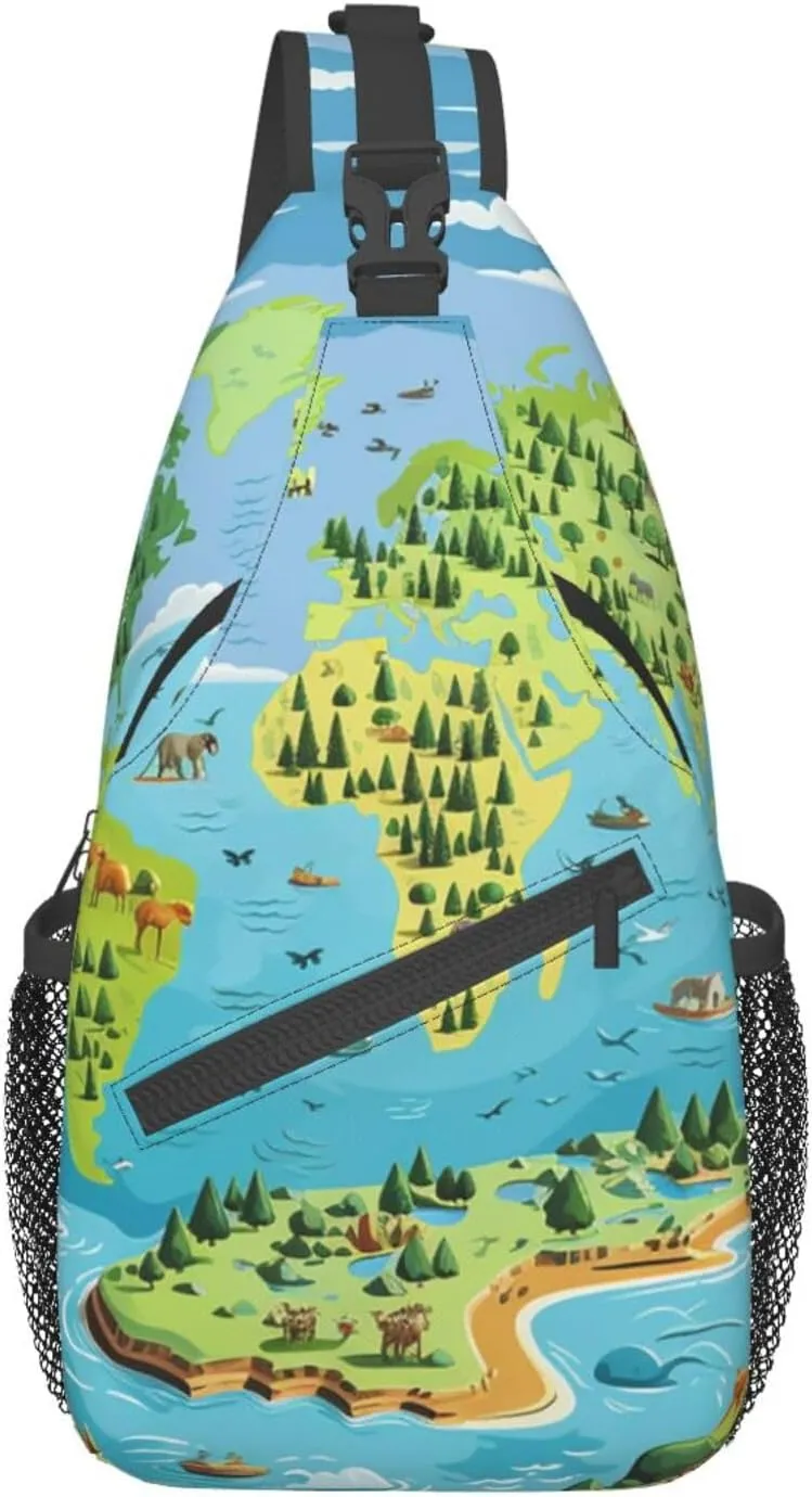World Map Crossbody Sling Backpack Sling Bag for Women Hiking Daypack Chest Bag Shoulder Bag