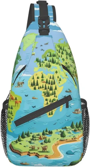 World Map Crossbody Sling Backpack Sling Bag for Women Hiking Daypack Chest Bag Shoulder Bag