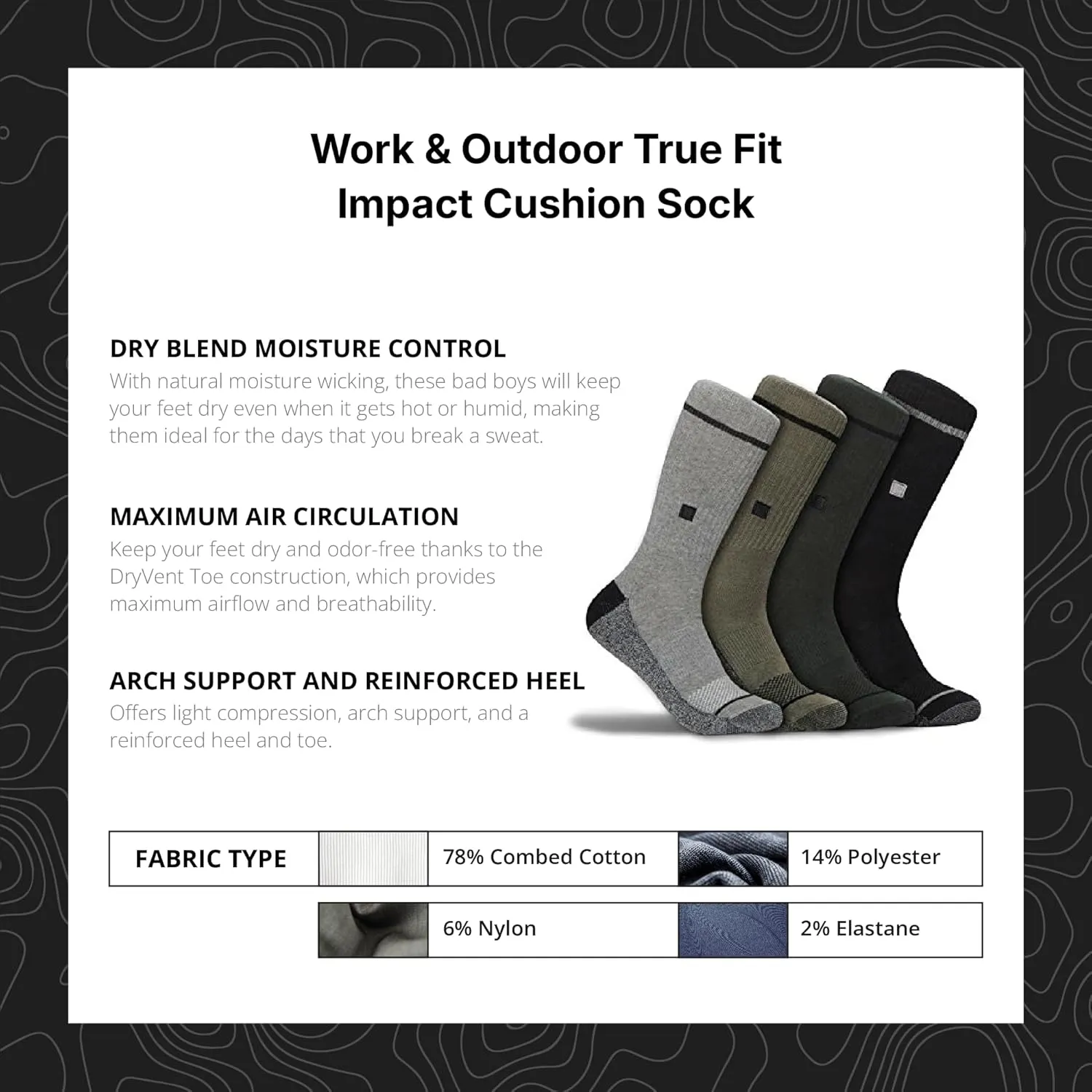 WSX Work & Wear True Fit Impact Cushion Sock | Moisture-Wicking Breathable 360° Support | Comfortable Socks for Men & Women