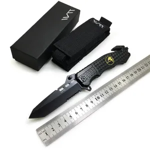 WTT 229 Hunting Folding Flipper Knife Tactical Survival Combat Pocket Knives Camping EDC Multi Tools Black Half Serrated Blade