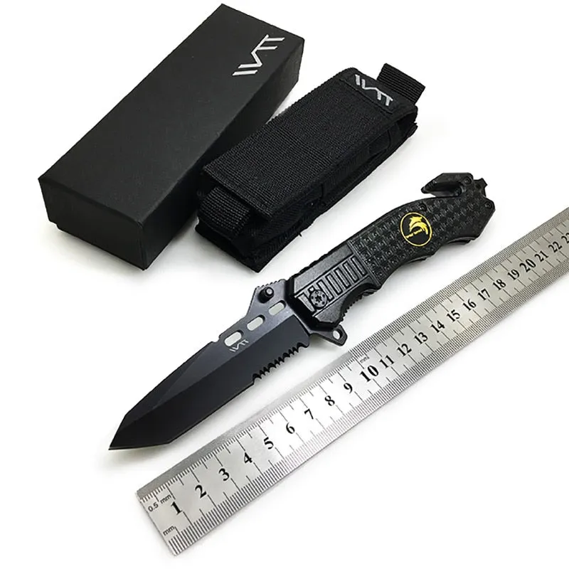 WTT 229 Hunting Folding Flipper Knife Tactical Survival Combat Pocket Knives Camping EDC Multi Tools Black Half Serrated Blade