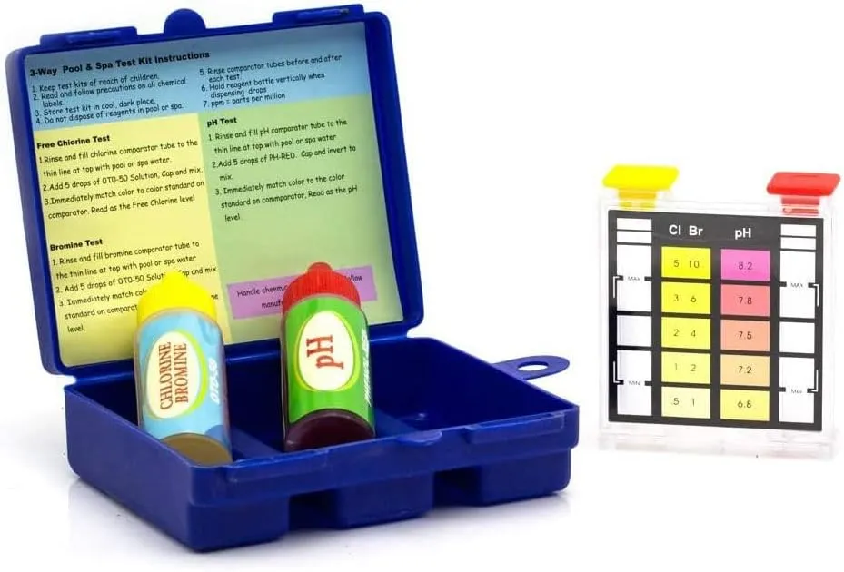 WWD POOL Swimming Pool Testing Kit Spa Water Chemical Test Kit Water Tester for Total Chlorine and Total Bromine, Ph(3 Way Test Kit)
