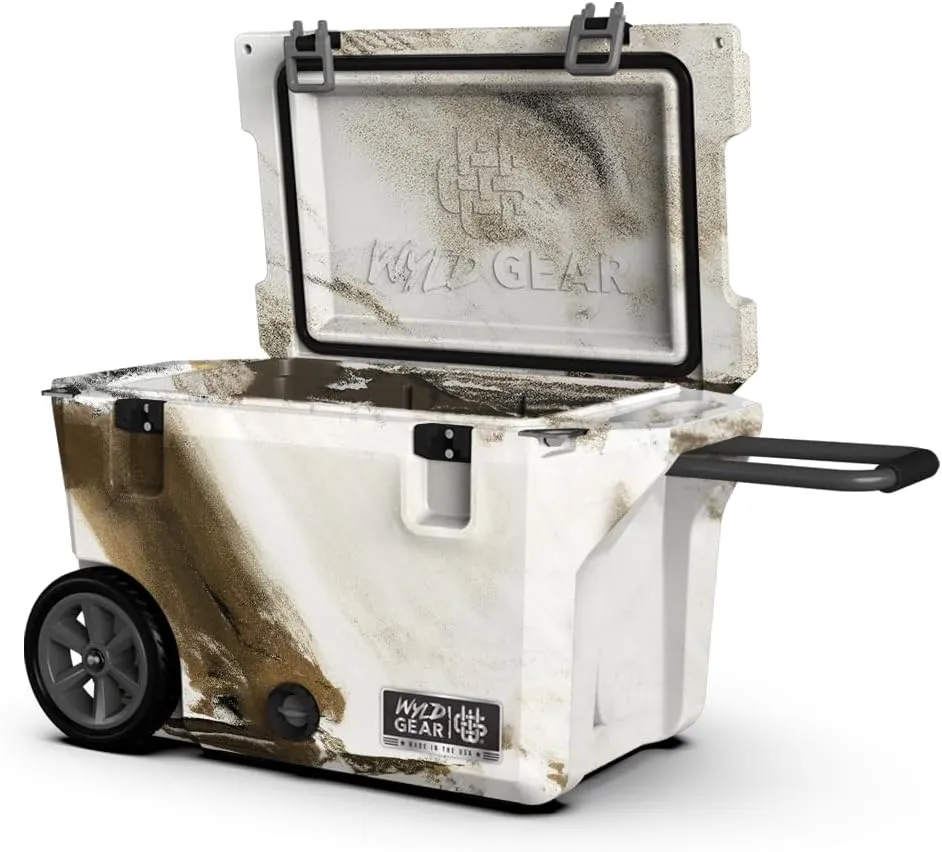 Wyld Gear 50qt Freedom Series Cooler with Wheels – Durable, High-Performance Ice Retention, Portable with Tow-and-Stow Handle – Ideal for Outdoor Adventures, Tailgating, and Camping