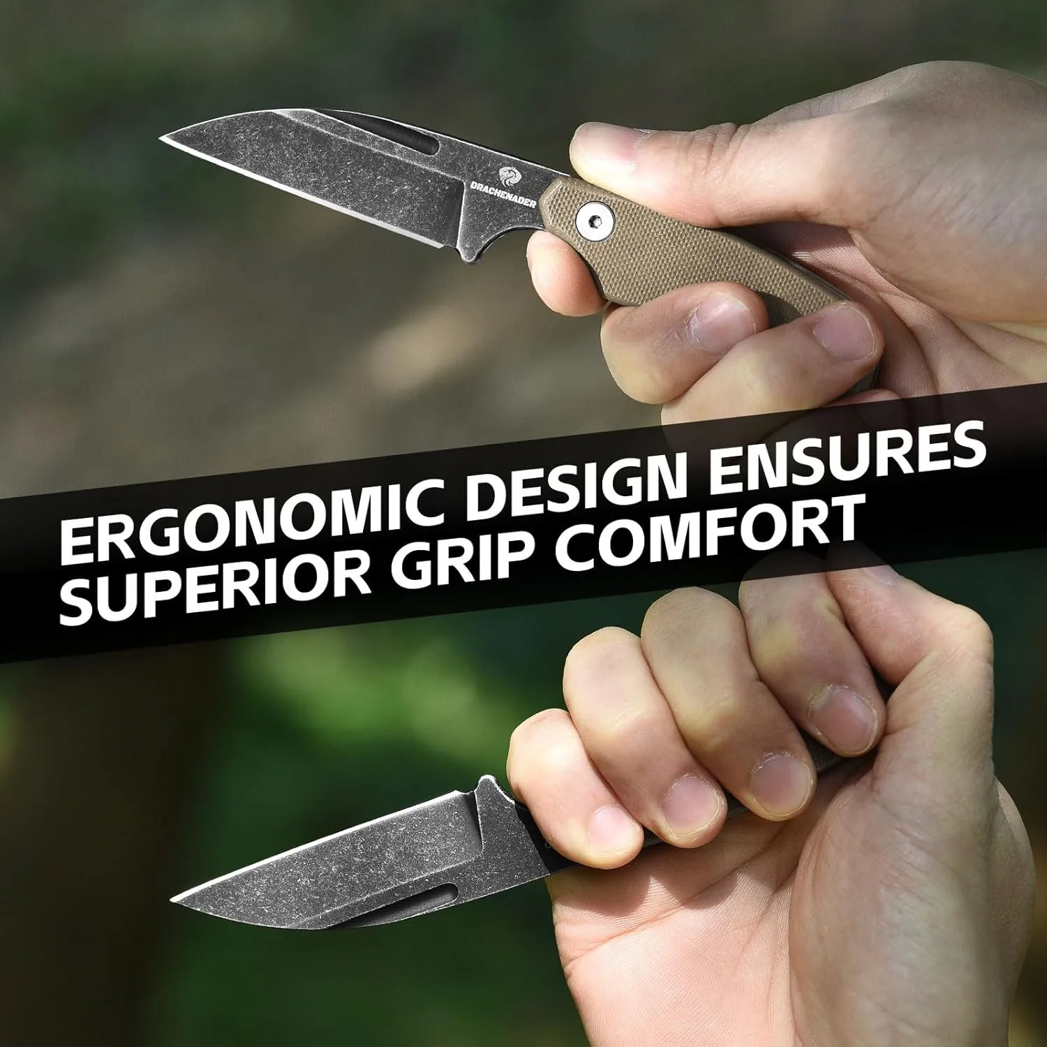 X-YTT Neck Knife with Sheath, 5.79" D2 Stonewashed Sheepsfoot Blade Fixed Blade Knife with Belt Clip, Lightweight Tactical Knife with G10 Khaki Handle, Outdoor, Camping, Hiking