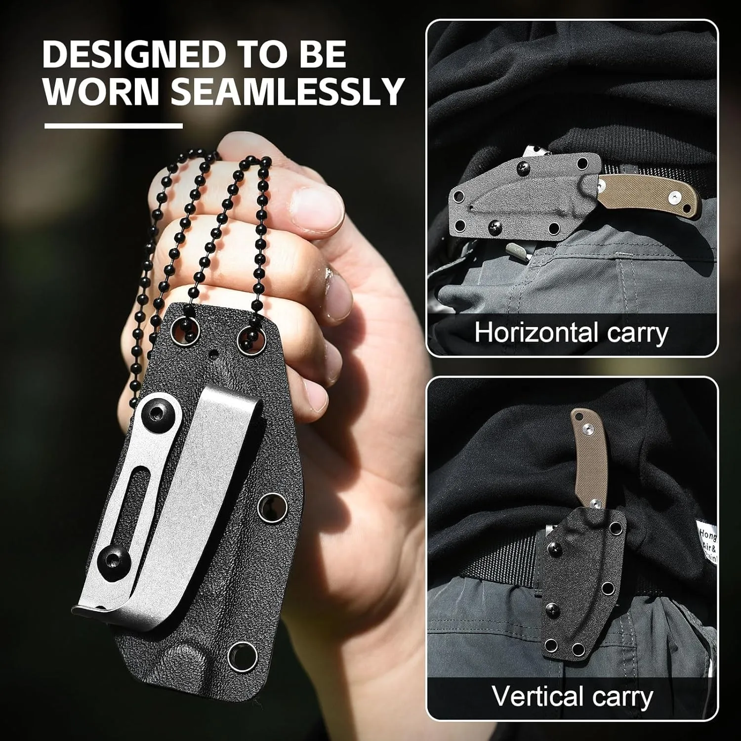 X-YTT Neck Knife with Sheath, 5.79" D2 Stonewashed Sheepsfoot Blade Fixed Blade Knife with Belt Clip, Lightweight Tactical Knife with G10 Khaki Handle, Outdoor, Camping, Hiking