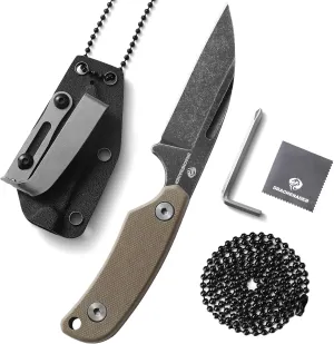 X-YTT Neck Knife with Sheath, 5.79" D2 Stonewashed Sheepsfoot Blade Fixed Blade Knife with Belt Clip, Lightweight Tactical Knife with G10 Khaki Handle, Outdoor, Camping, Hiking