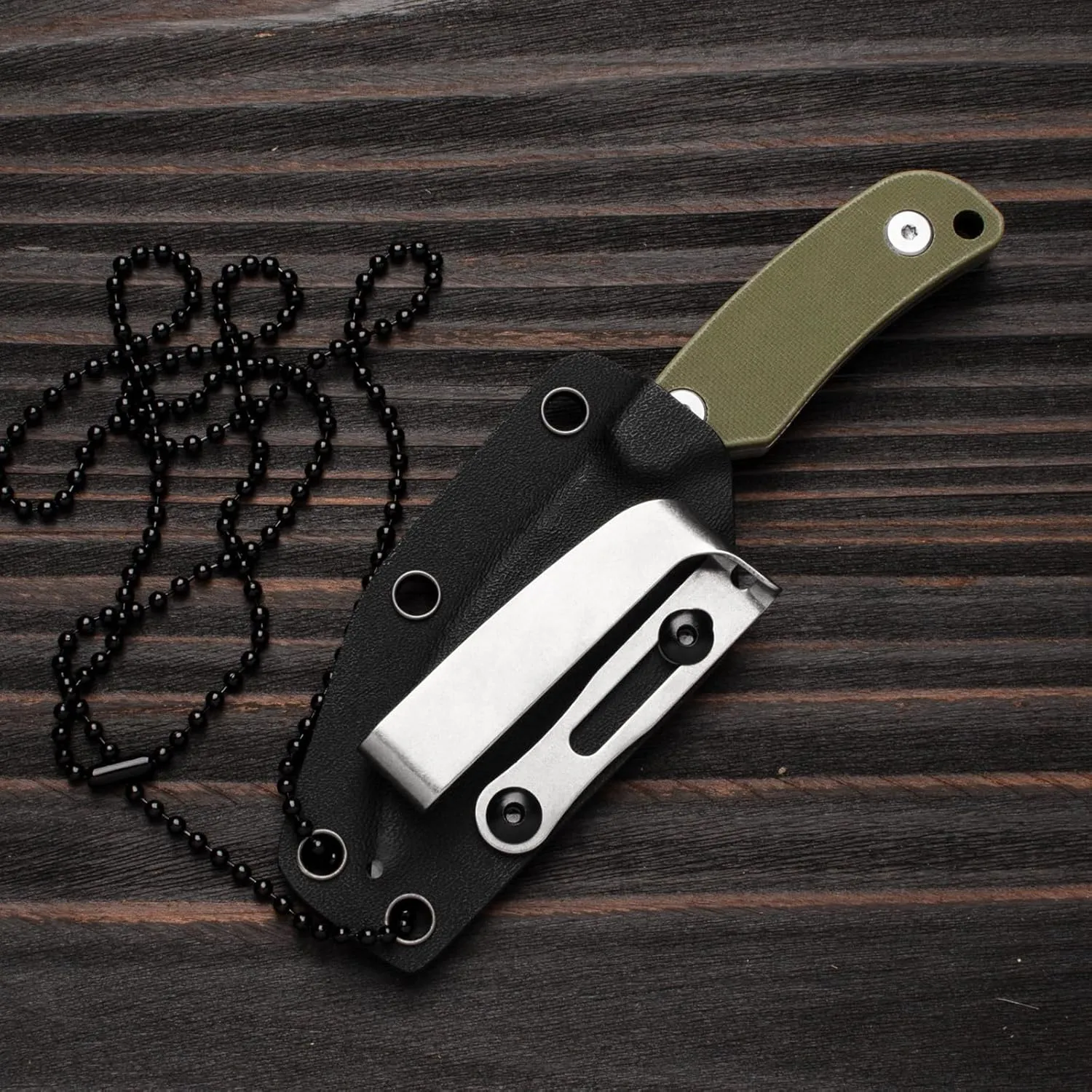 X-YTT Neck Knife with Sheath, 5.79" D2 Stonewashed Sheepsfoot Blade Fixed Blade Knife with Belt Clip, Lightweight Tactical Knife with G10 Khaki Handle, Outdoor, Camping, Hiking