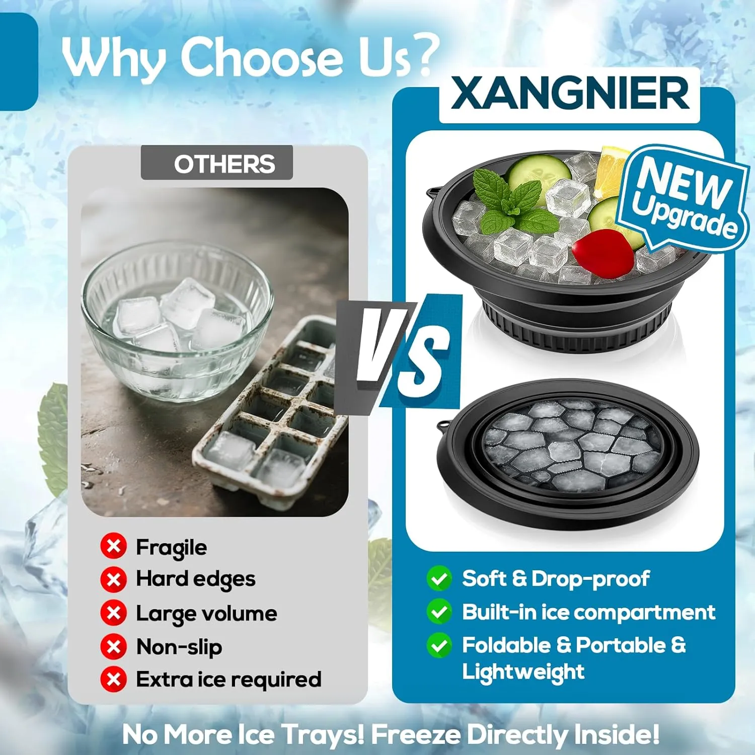 XANGNIER Face Bowl for Ice with Built-In Ice Tray – Collapsible Silicone Facial Ice Bath Bowl for Cold Plunge Therapy, Skin Tightening & Acne Relief – Black Portable Spa Tool for Home & Travel
