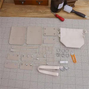 XNQOUS DIY Leather Bag Kit 1Set Leather Handmade Shoulder Messenger Bag DIY Hand LeatherCraft Material for Women(Beige Material Kit)