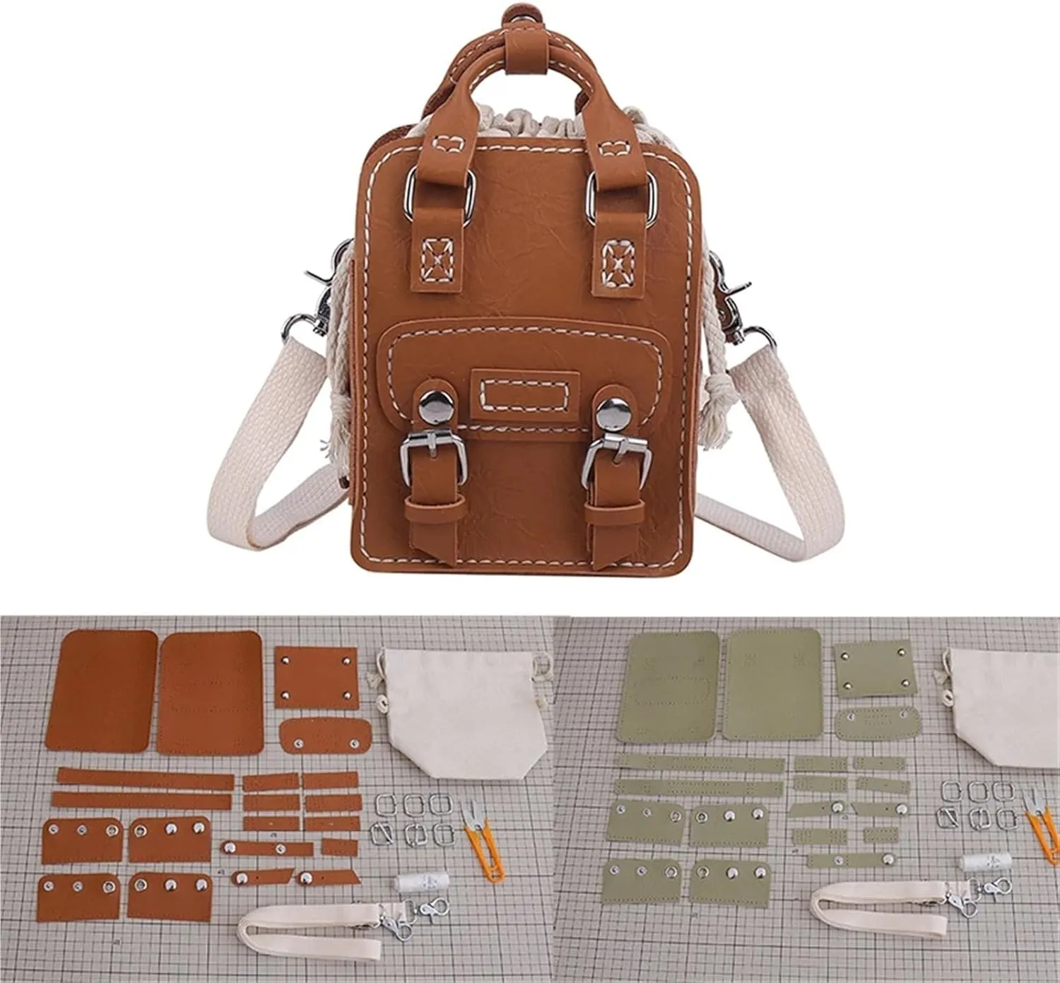XNQOUS DIY Leather Bag Kit 1Set Leather Handmade Shoulder Messenger Bag DIY Hand LeatherCraft Material for Women(Beige Material Kit)