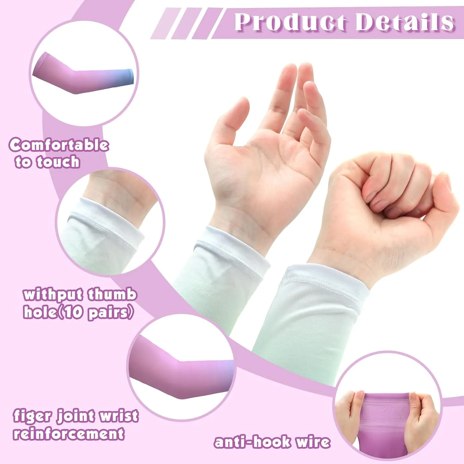 Xuhal 10 Pairs Arm Sleeves for Kids Compression Baseball Football 8-14 Years UV Sun Protection Sleeves for Youth
