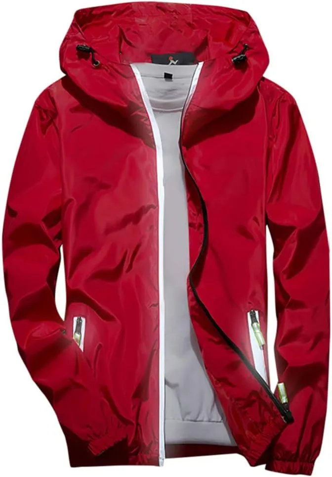 Ymosrh Men's Hooded Waterproof Lightweight Windbreaker Jackets Nylon Wind & Water Resistant Rain Jacket, M-7XL