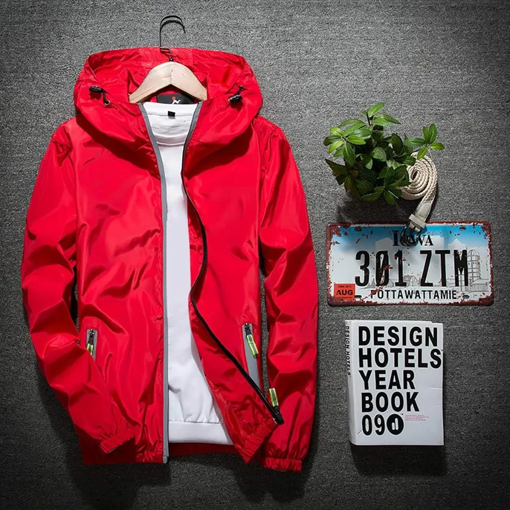 Ymosrh Men's Hooded Waterproof Lightweight Windbreaker Jackets Nylon Wind & Water Resistant Rain Jacket, M-7XL