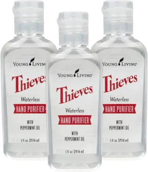 Young Living Thieves Waterless Hand Purifier with Peppermint Oil | 1 oz | Convenient, Refreshing, and Gentle Cleanser for Soft Hands | 3 Pack