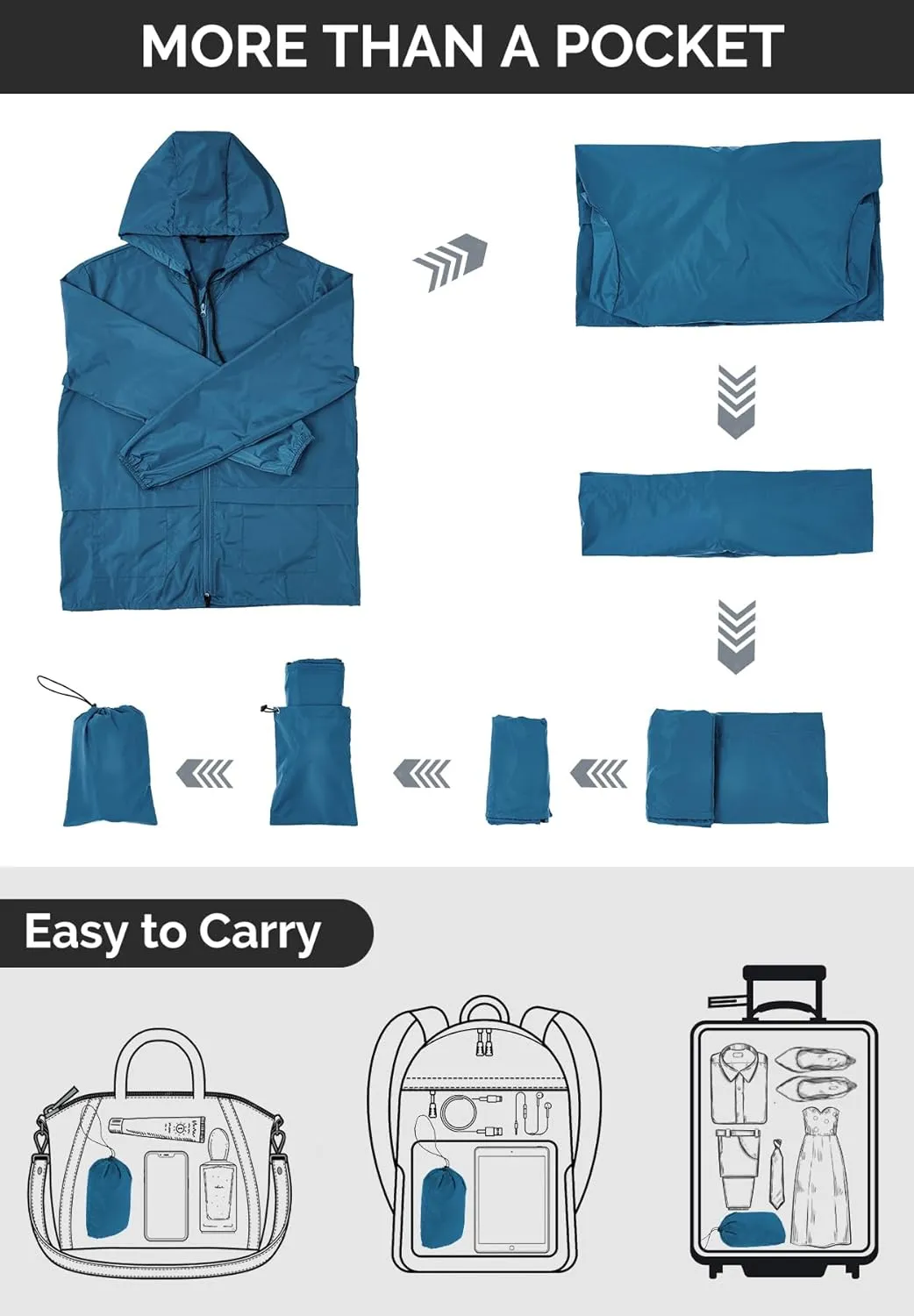 Zando Packable Mens Rain Jacket Lightweight Raincoat Waterproof with Hood Outdoor Windbreaker Jacket Travel Rain Jackets