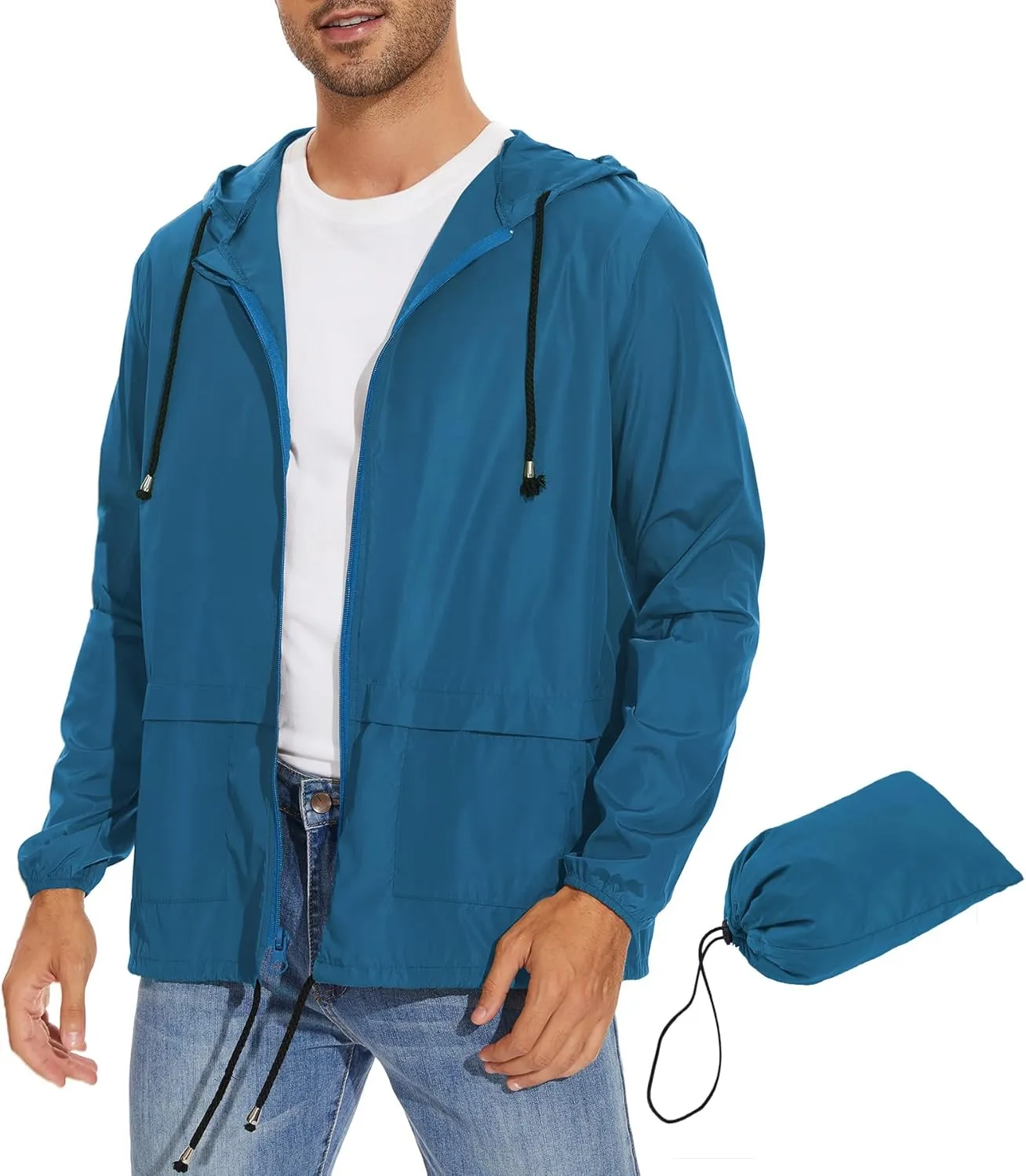 Zando Packable Mens Rain Jacket Lightweight Raincoat Waterproof with Hood Outdoor Windbreaker Jacket Travel Rain Jackets