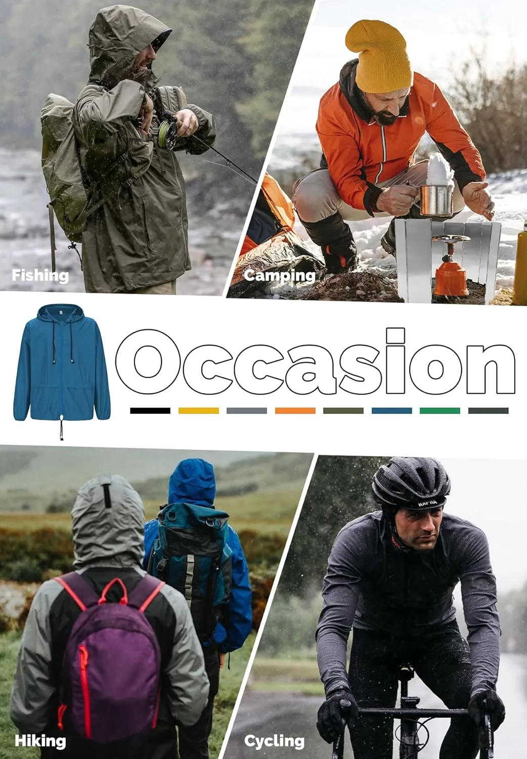 Zando Packable Mens Rain Jacket Lightweight Raincoat Waterproof with Hood Outdoor Windbreaker Jacket Travel Rain Jackets