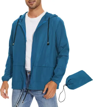 Zando Packable Mens Rain Jacket Lightweight Raincoat Waterproof with Hood Outdoor Windbreaker Jacket Travel Rain Jackets