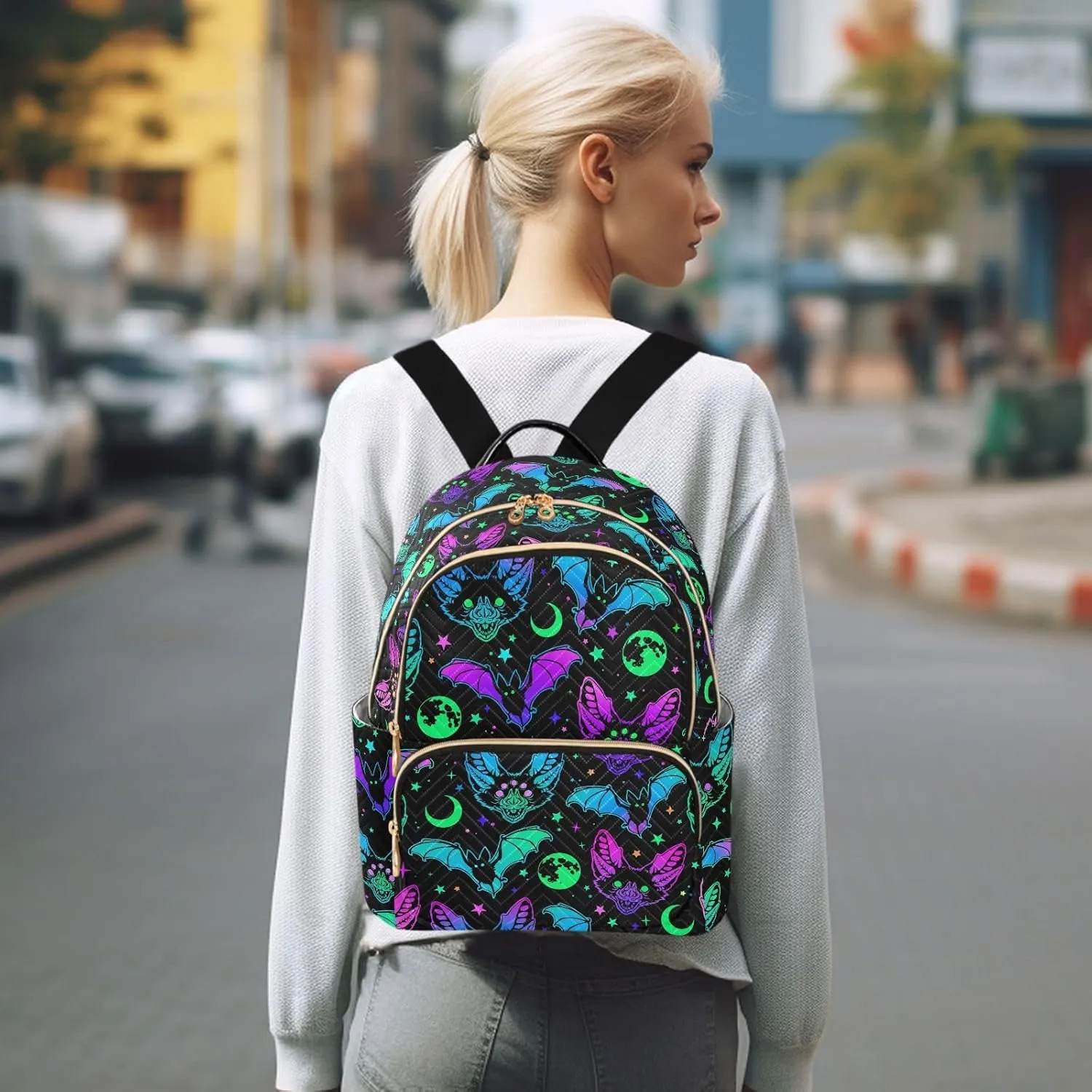 ZAZYXTJ Bat Magic Backpack Purse for Women Quilted Mini Fashion Backpacks Lightweight Travel Casual Backpack