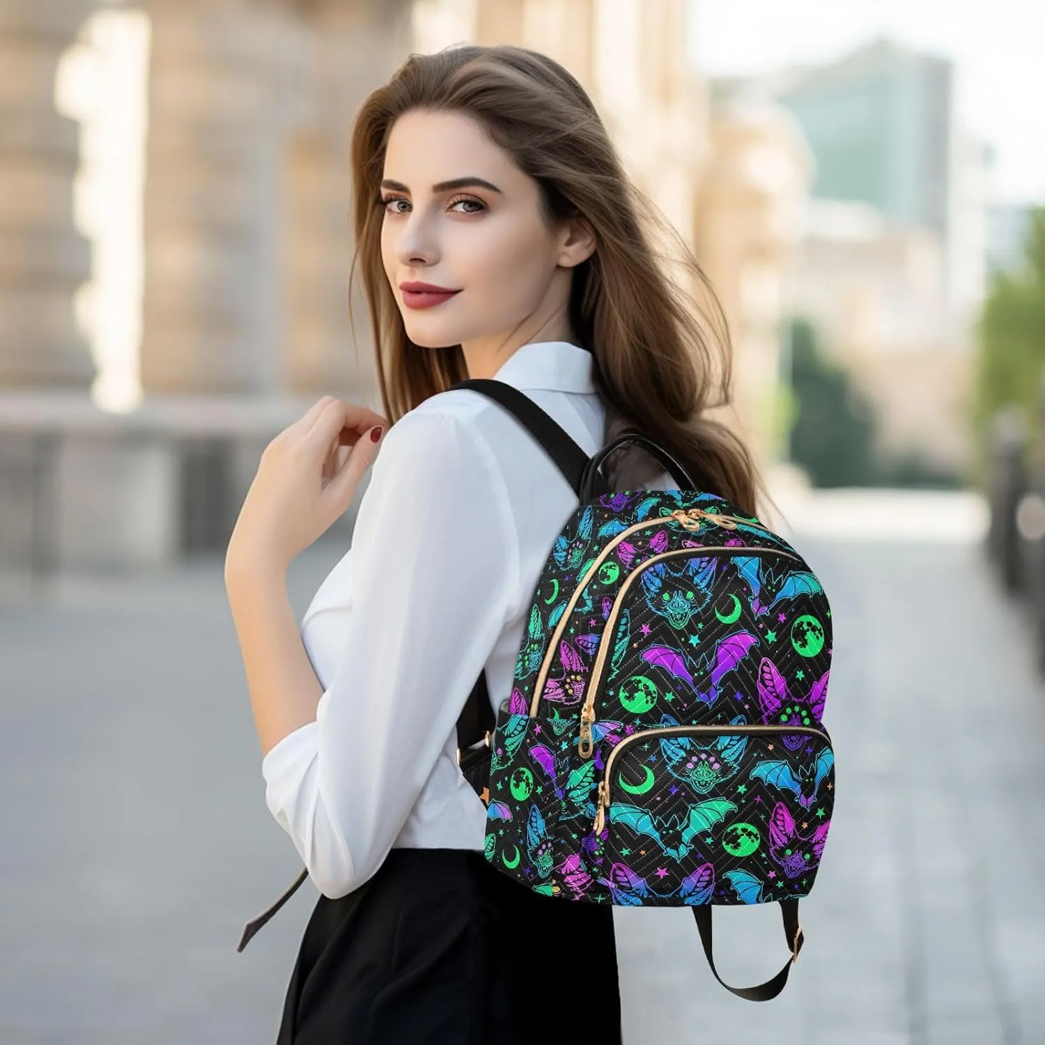 ZAZYXTJ Bat Magic Backpack Purse for Women Quilted Mini Fashion Backpacks Lightweight Travel Casual Backpack