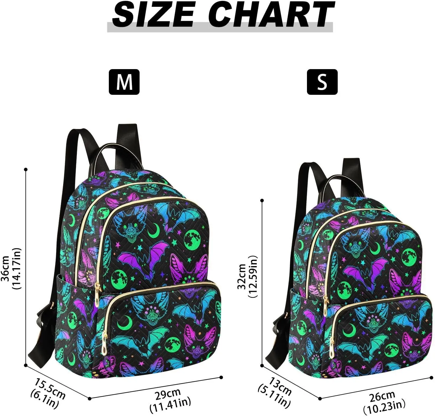 ZAZYXTJ Bat Magic Backpack Purse for Women Quilted Mini Fashion Backpacks Lightweight Travel Casual Backpack