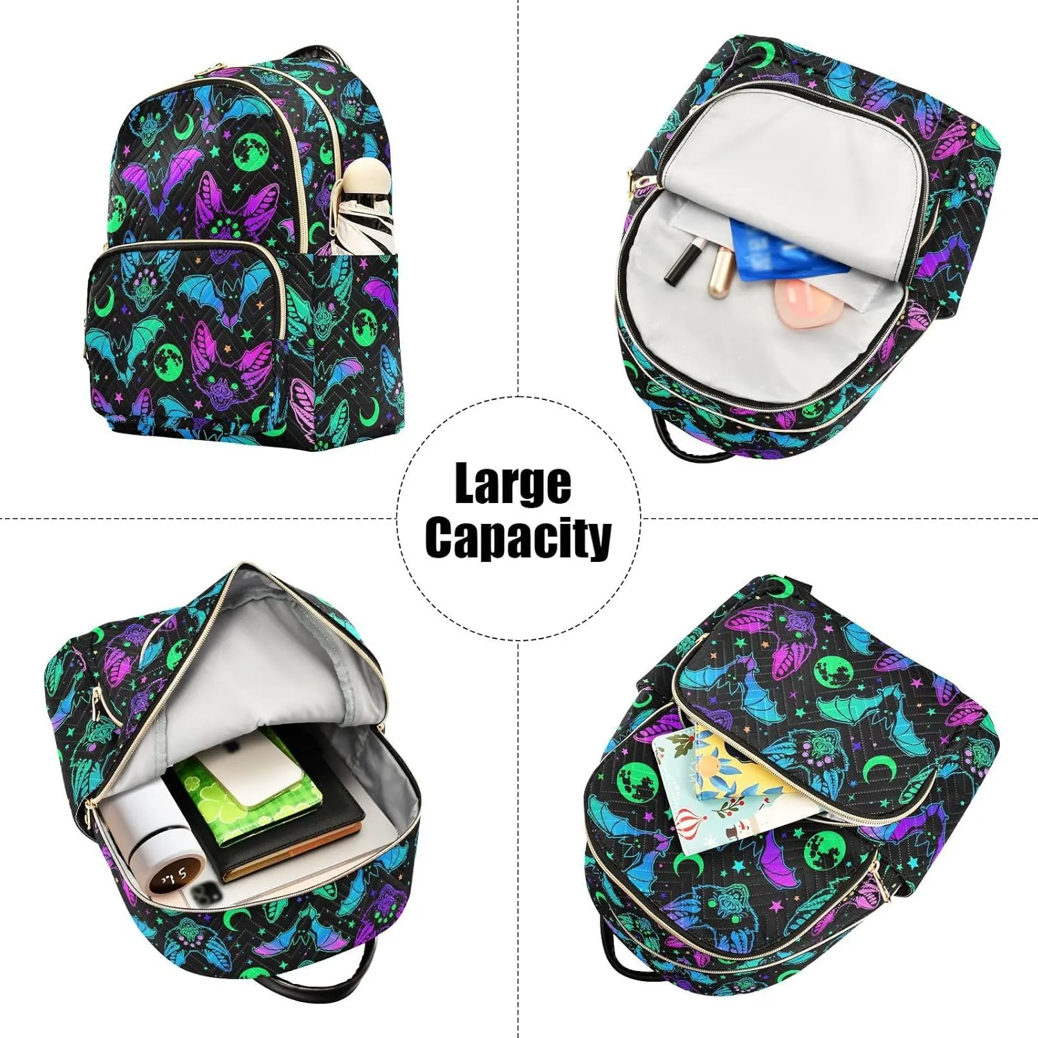 ZAZYXTJ Bat Magic Backpack Purse for Women Quilted Mini Fashion Backpacks Lightweight Travel Casual Backpack