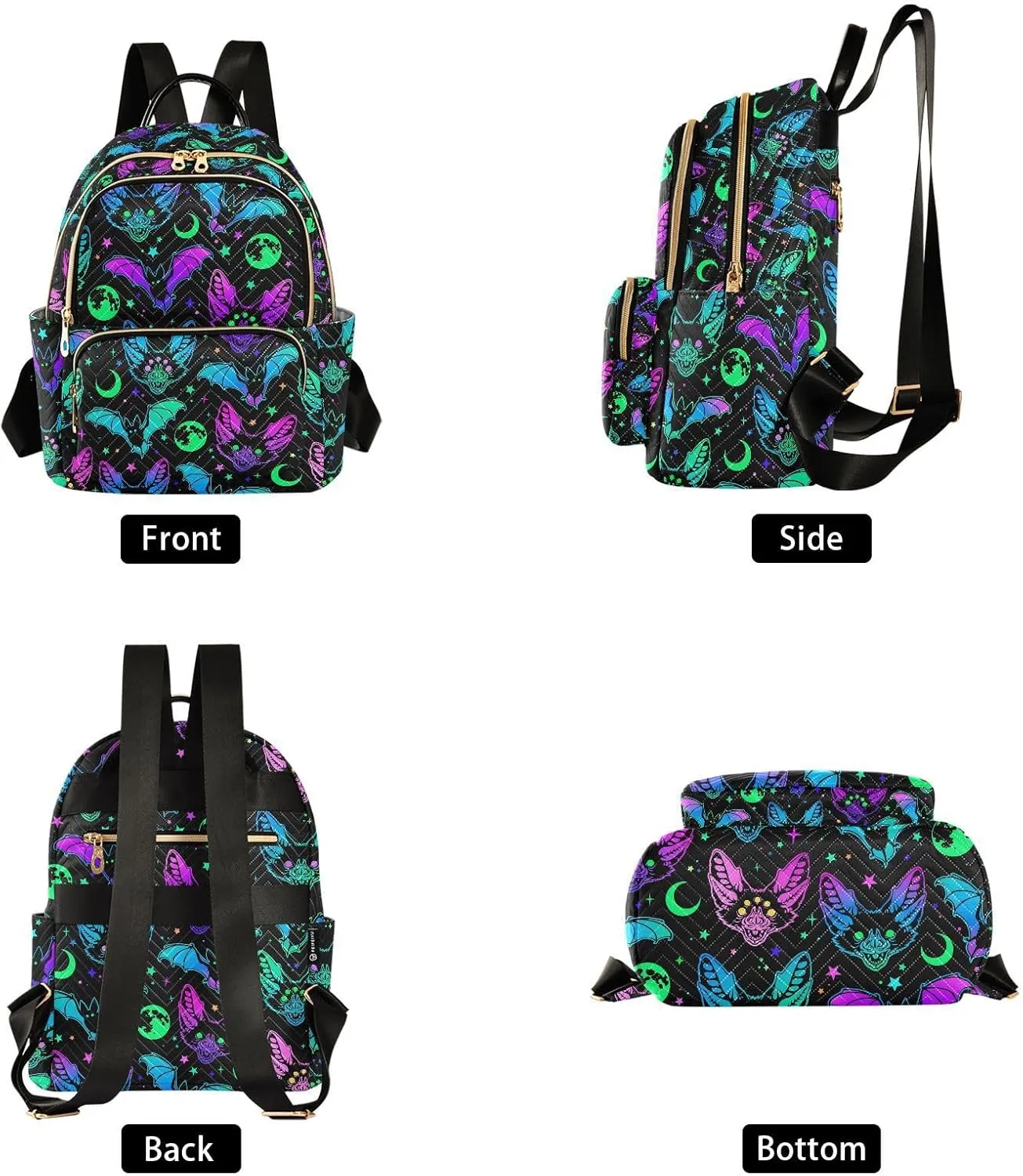 ZAZYXTJ Bat Magic Backpack Purse for Women Quilted Mini Fashion Backpacks Lightweight Travel Casual Backpack