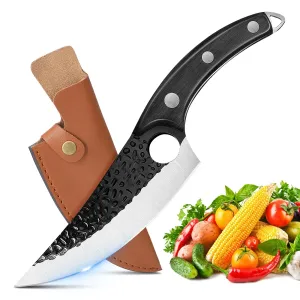 ZENG Butcher Knife Hand Forged Boning Knife with Sheath Viking Knife Japanese Knife High Carbon Steel Fillet Chef Knife Meat Cleaver Knife for Kitchen Camping BBQ