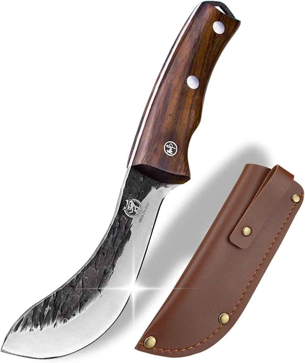 ZENG JIA DAO Forged Wide Skinning Knife - Handmade Viking Boning Bushcraft Blade for Hunting and Kitchen - Full Tang with Wooden Handle - Gift for Chefs Hunters and Outdoors Enthusiasts