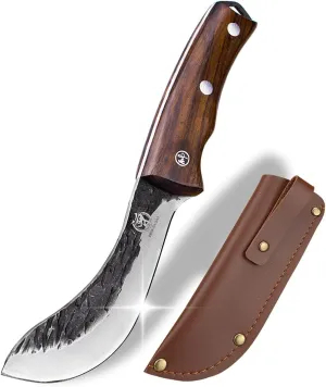 ZENG JIA DAO Forged Wide Skinning Knife - Handmade Viking Boning Bushcraft Blade for Hunting and Kitchen - Full Tang with Wooden Handle - Gift for Chefs Hunters and Outdoors Enthusiasts