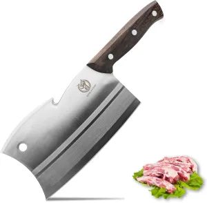 ZENG JIA DAO Meat Cleaver Bone Knife, Dual Edges Butcher Knife Multi-Purpose Kitchen Chopping Knife for Meat Cutting Chinese Chefs Knife with Ergonomic Wenge Wood Handle With Gift Box