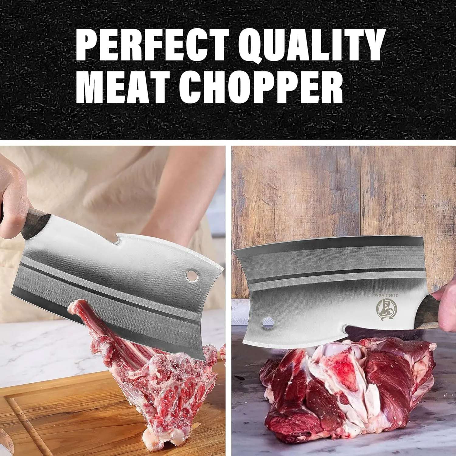 ZENG JIA DAO Meat Cleaver Bone Knife, Dual Edges Butcher Knife Multi-Purpose Kitchen Chopping Knife for Meat Cutting Chinese Chefs Knife with Ergonomic Wenge Wood Handle With Gift Box