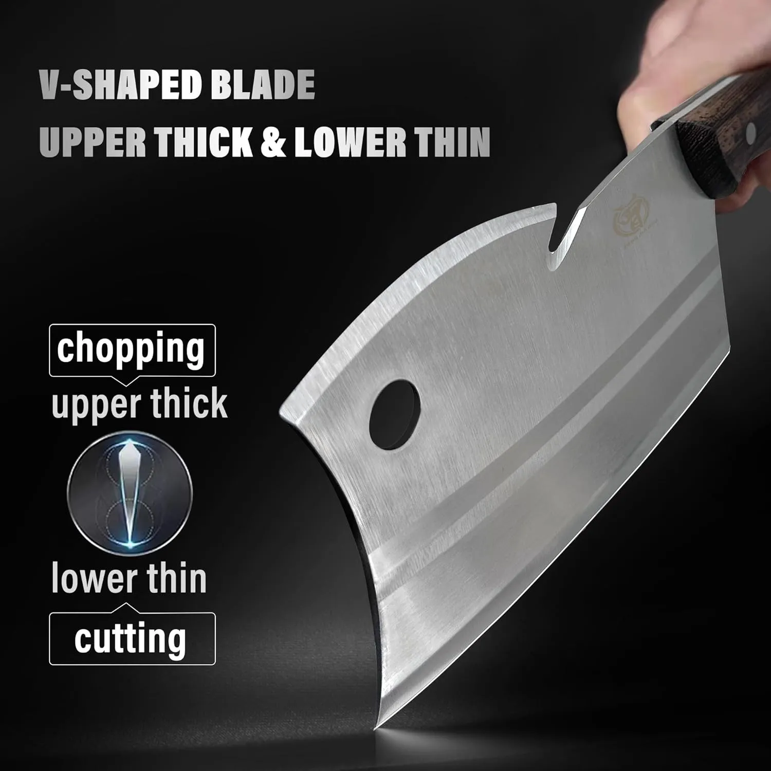 ZENG JIA DAO Meat Cleaver Bone Knife, Dual Edges Butcher Knife Multi-Purpose Kitchen Chopping Knife for Meat Cutting Chinese Chefs Knife with Ergonomic Wenge Wood Handle With Gift Box