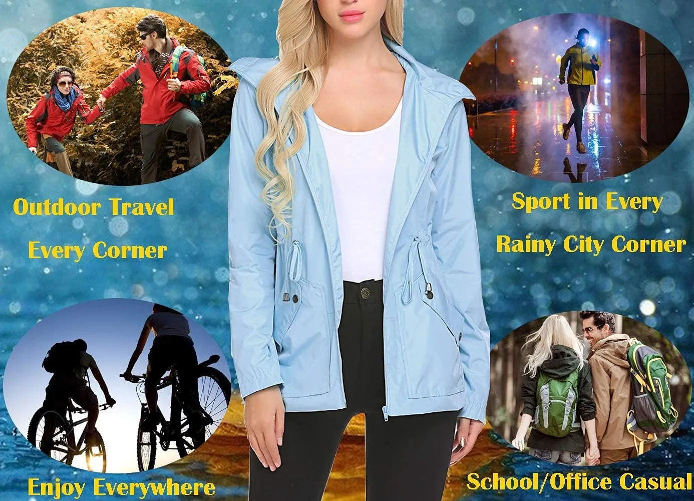 ZHENWEI Rain Jacket Women Waterproof with Lined Raincoat Outdoor Active Travel Hiking