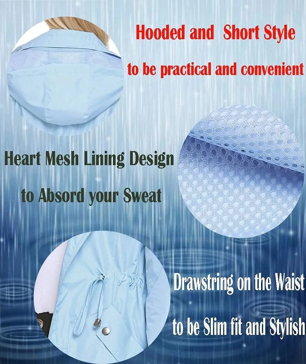 ZHENWEI Rain Jacket Women Waterproof with Lined Raincoat Outdoor Active Travel Hiking