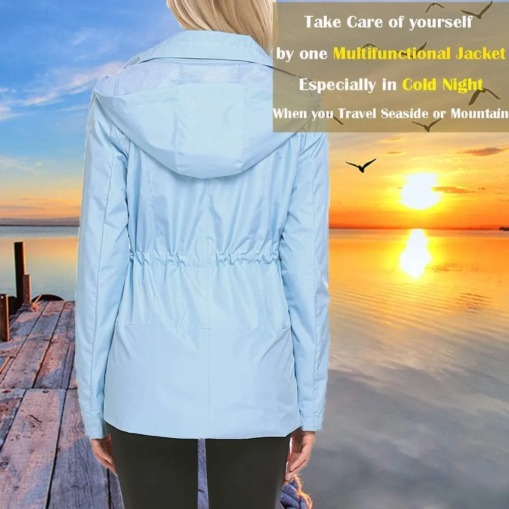 ZHENWEI Rain Jacket Women Waterproof with Lined Raincoat Outdoor Active Travel Hiking