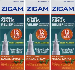 Zicam Intense Sinus Relief, Cooling Menthol & Eucalyptus Pump 0.5 fl oz (Quantity of 3)