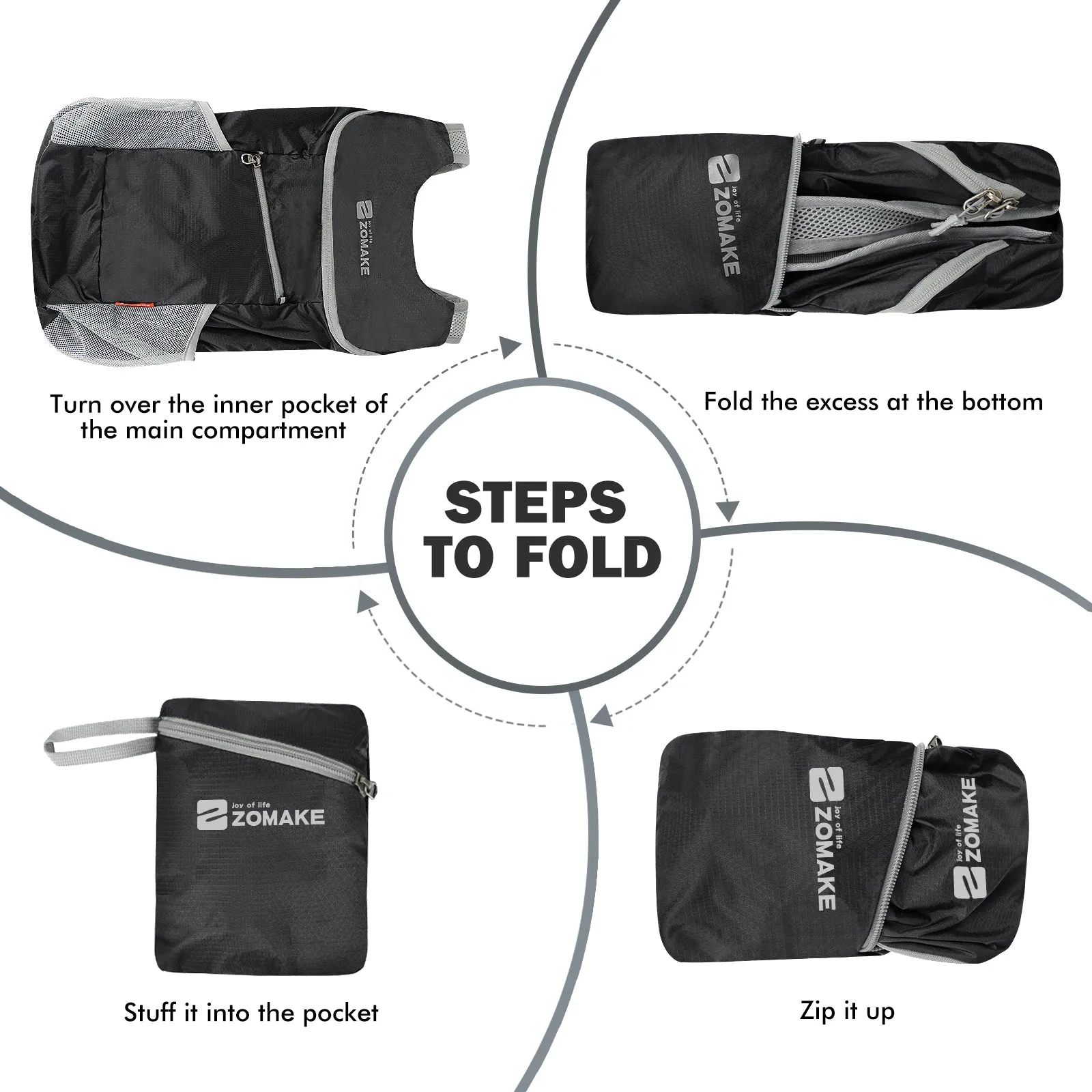 ZOMAKE Lightweight Packable Backpack 14L - Foldable Backpack Small Daypack Hiking Backpack Water-Resistant Day Bag for Travel(Black)