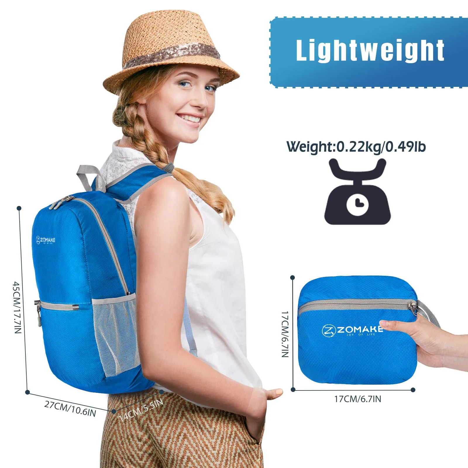 ZOMAKE Ultra Lightweight Hiking Backpack 20L, Packable Small Backpacks Water Resistant Daypack for Women Men(Dark Blue)