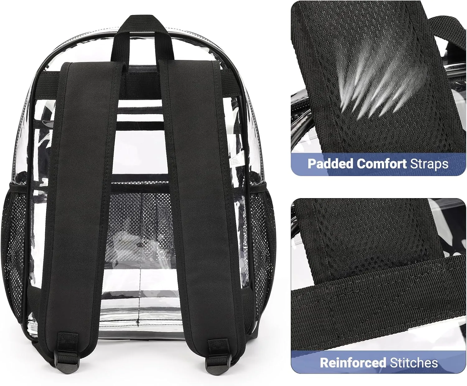 ZORFIN Clear Backpack for School: Large Clear Bookbag - Heavy Duty PVC Transparent Backpack for College Workplace Security Black C