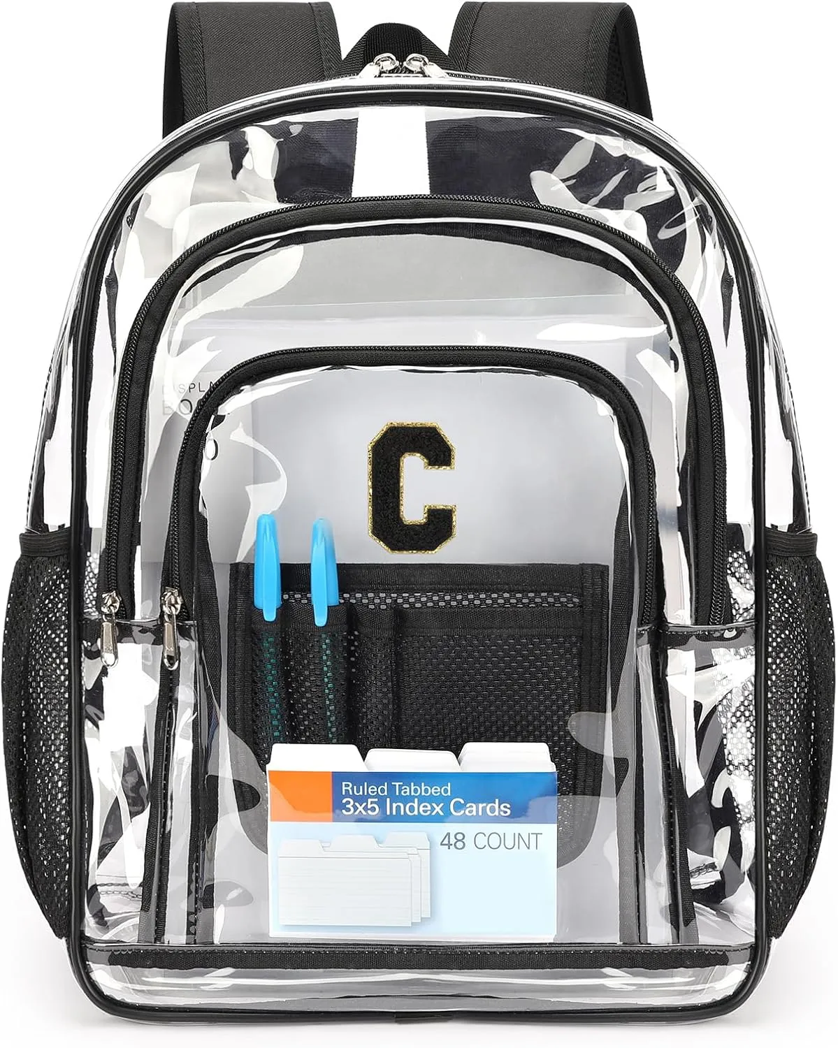 ZORFIN Clear Backpack for School: Large Clear Bookbag - Heavy Duty PVC Transparent Backpack for College Workplace Security Black C